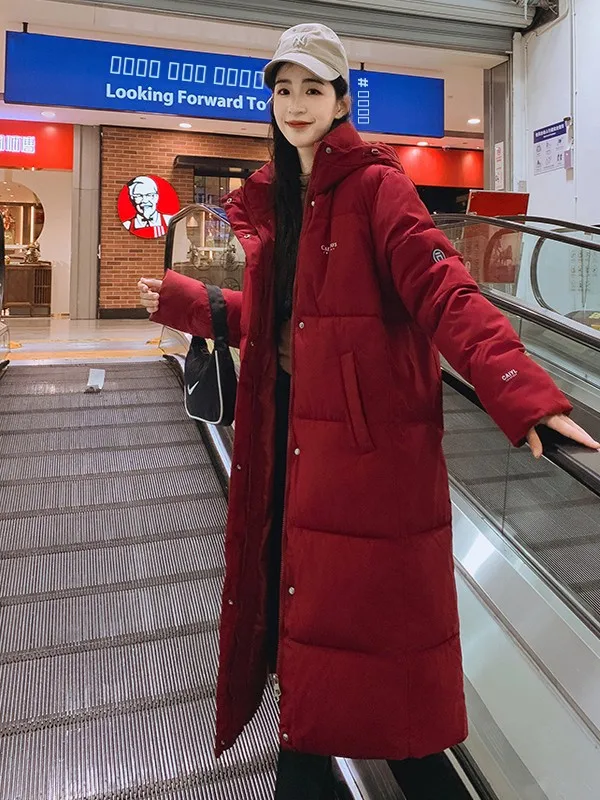 

Korean Sle plus Size Women's Thiened down Cotton Jaet Hooded Loose Classic Versatile Long Coat Polyester Fiber Zipper C...