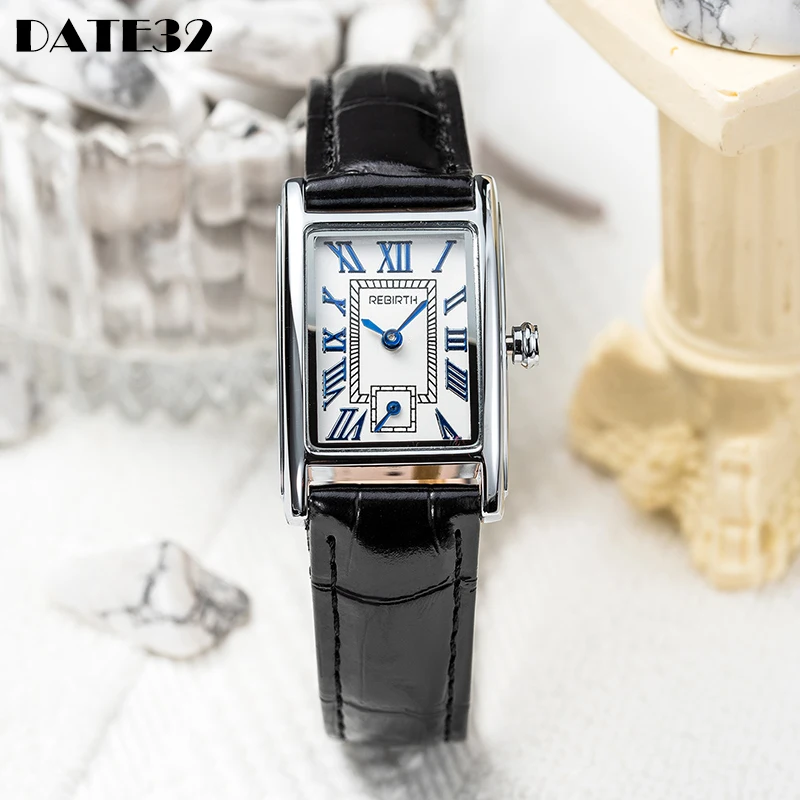 

Fashion Women Watch Elegant Blue Leather Band Quartz Analog Wrist Watches For Ladies Female Clock Rectangle Diamond Wristwatch