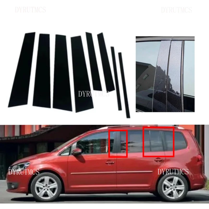 

8PCS Gloss Black Pillar Post Silver Pillar Fit For Volkswagen Touran 1T 2004-2015 Door Window Trim Cover B C Column Sticker