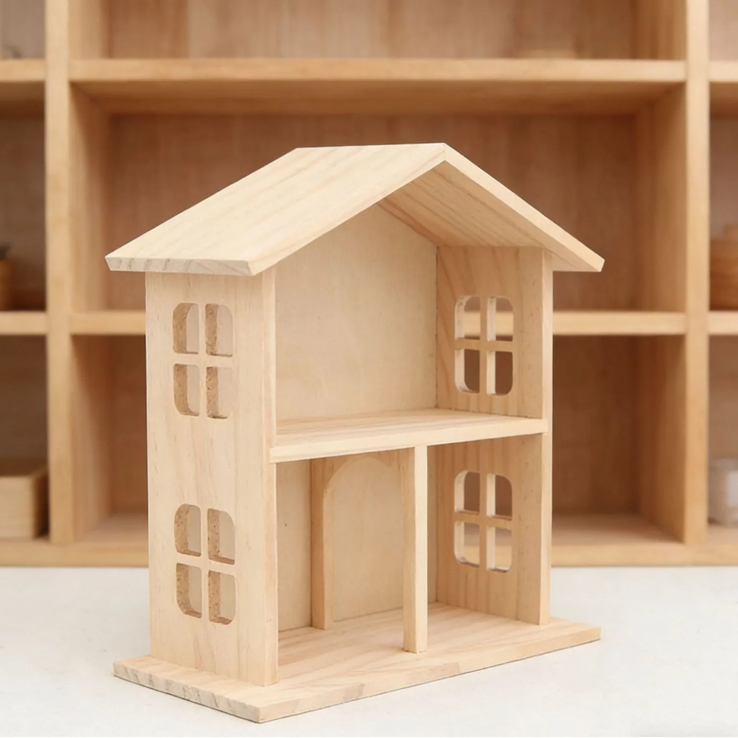 Wooden desktop storage rack, small house display cabinet, blind box, figurine box, decoration, storage rack, organizing tool