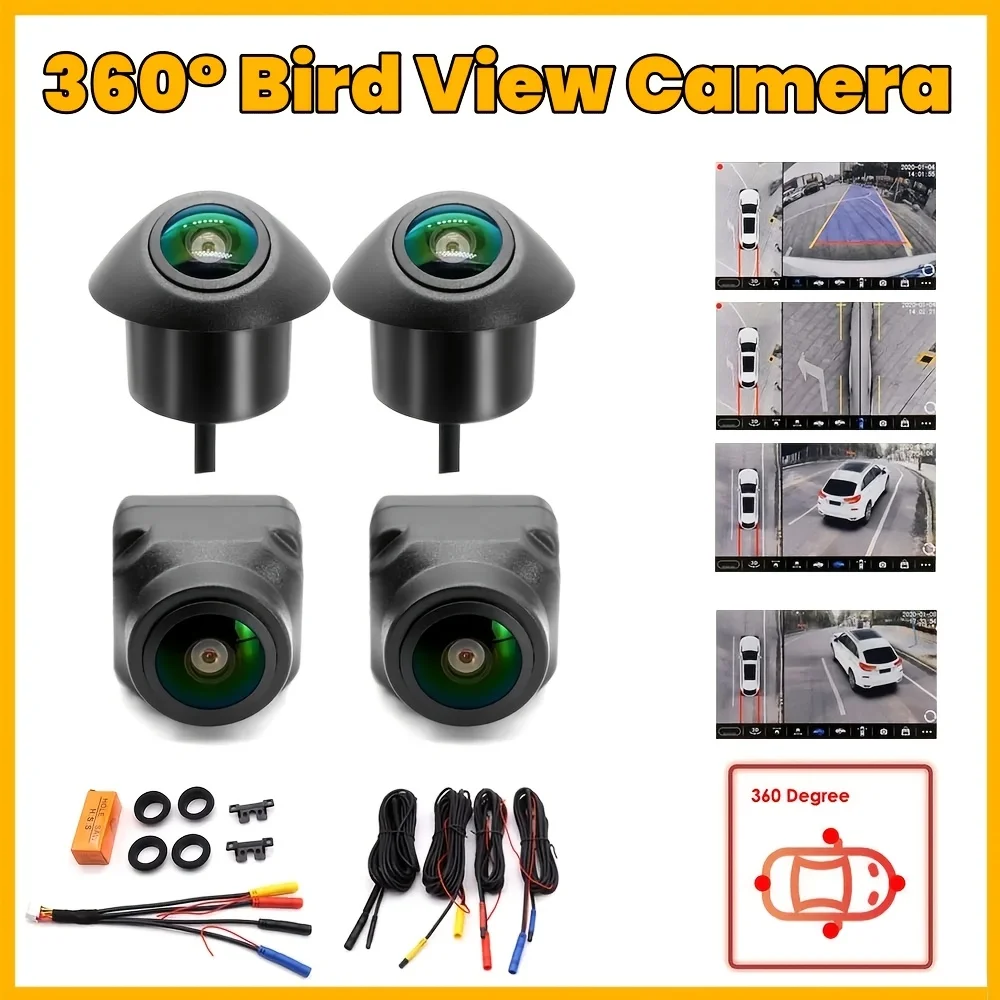 360 Degree Panoramic High-Definition Night Vision Full-Color Front+Rear+Left+Right Surround View AHD1080P/720P Suitable for 12V
