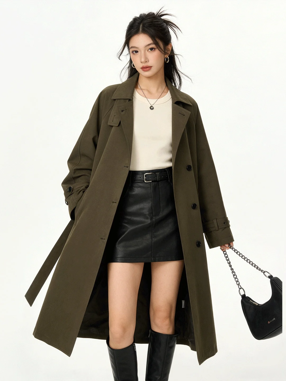 

Ele Long Line Stand Collar Korean Sle Spring Coat Hepburn Inspired Slimming Outerwear Breathable Casual Women's Jaet