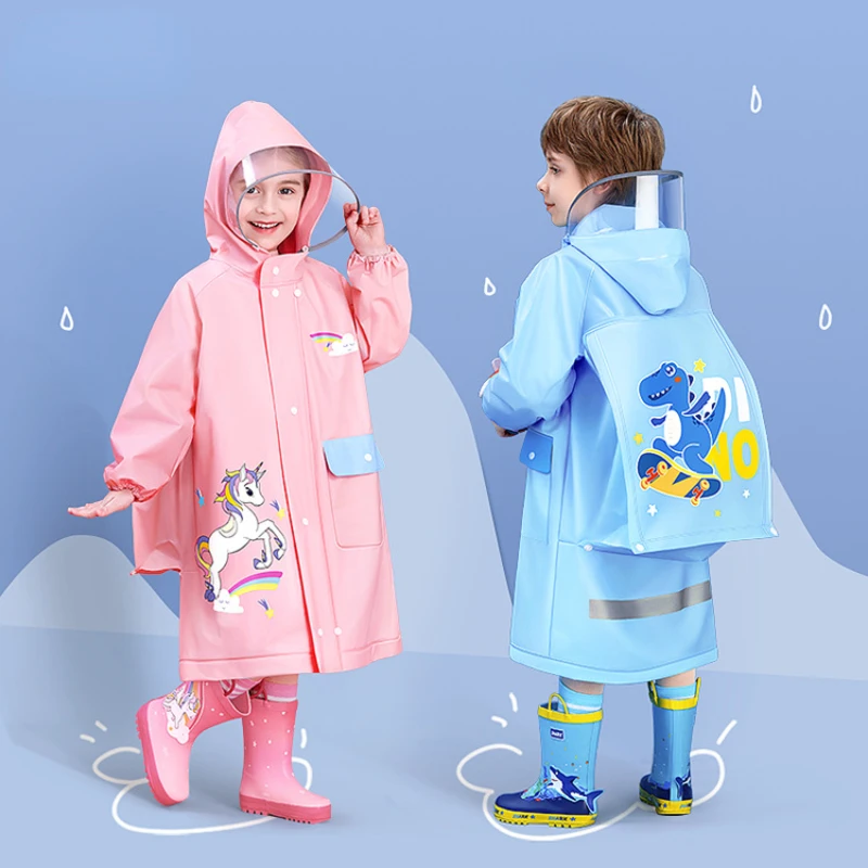 EVA children's raincoat girls' whole body waterproof boys' kindergarten pupils' poncho with schoolbag