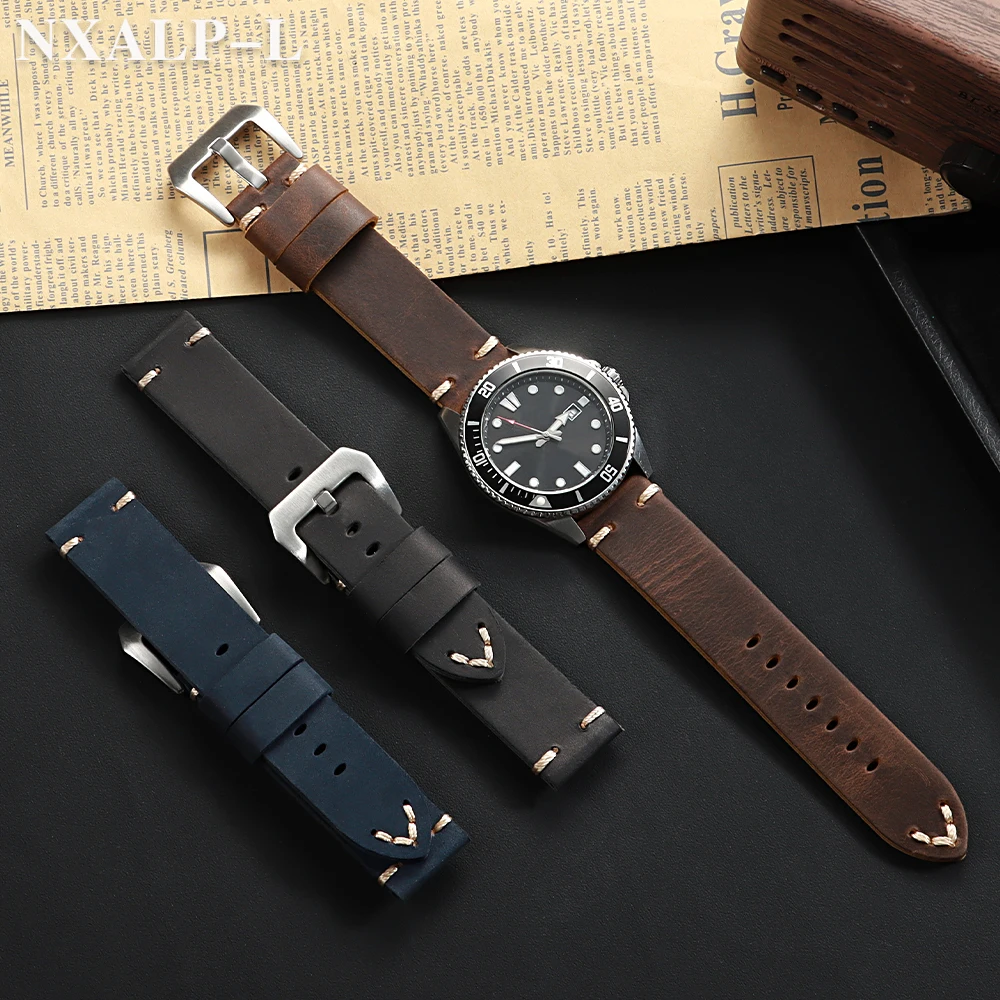 Vintage Cowhide Watch Band for Panerai PAM111 441 for Seiko Strap Handmade Stitching Men's Wristband 18mm 20mm 22mm 24mm 26mm