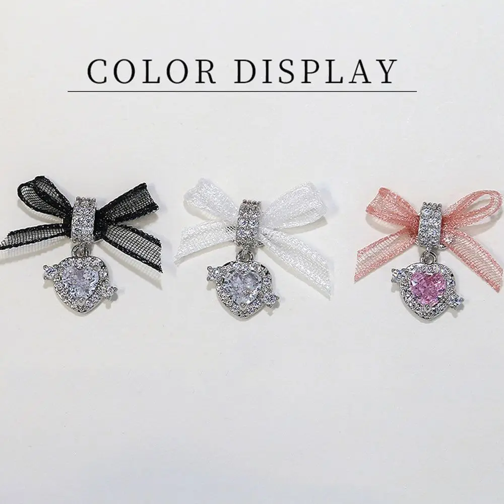 

1 шт. маникюрные украшения, циркон, аксессуары для дизайна ногтей, бант из органзы, изысканное сердце, циркониевый кулон, подвески для ногтей, блестящий металл