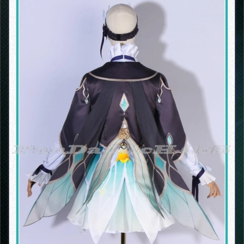 게임 혼카이 스타 레일 두진 반딧불 코스프레 코스튬 원피스, 반딧불 가발 렌즈 신발 머리핀, 여자 할로윈 파티 세트