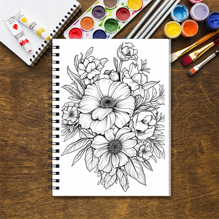 Colorful Floral Vase Coloring Book - 8.3×11.2 Inches, 22 Pages. Ideal for Artistic Relaxation, Stress - Relieving