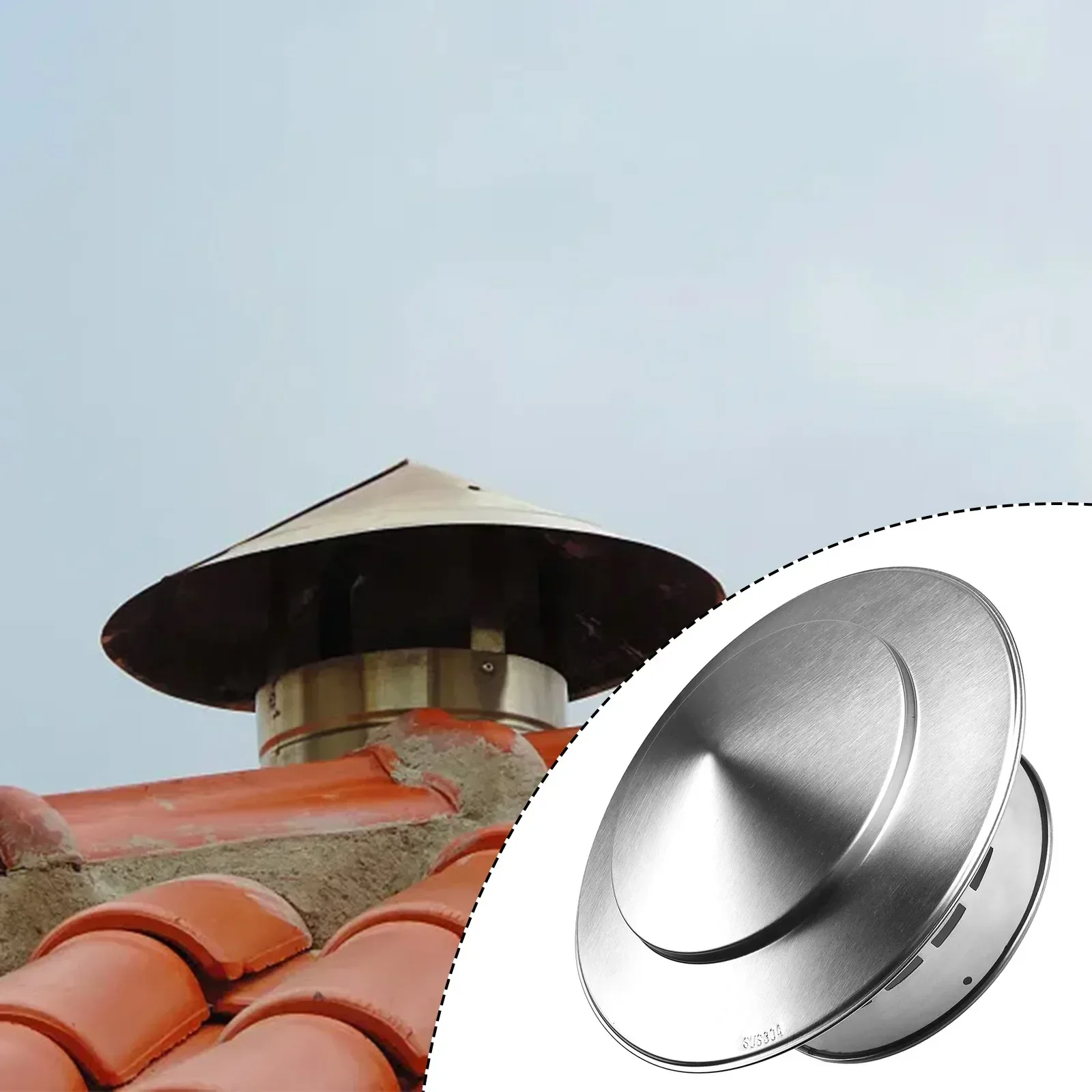 110/160mm Stainles Steel Chimney Cap Exterior Wall Fresh Air Outlet Roof Pipe Smoke Exhaust Hood Roof Duct Vent