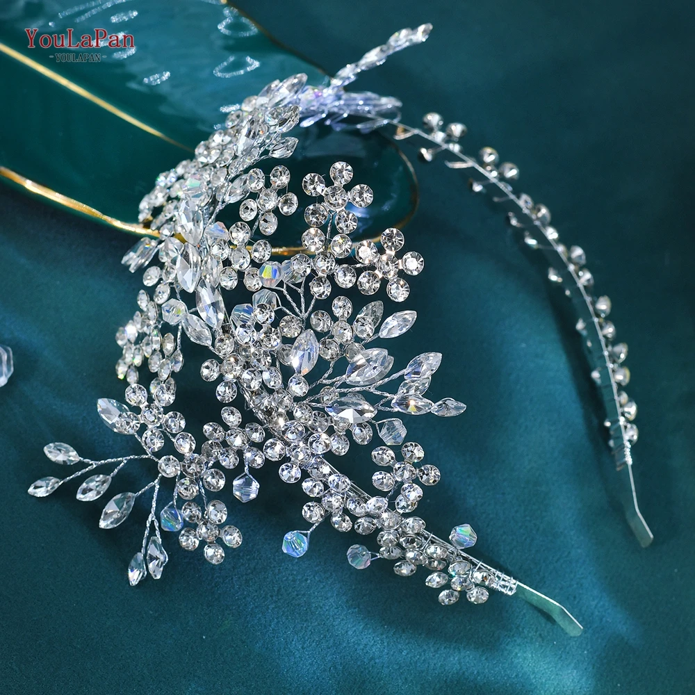 YouLaPan Handmade Rhinestone Flower Bride Head Hoop Accessories Princess Wedding Party Banquet Silver Color Headpieces HP992 image 3