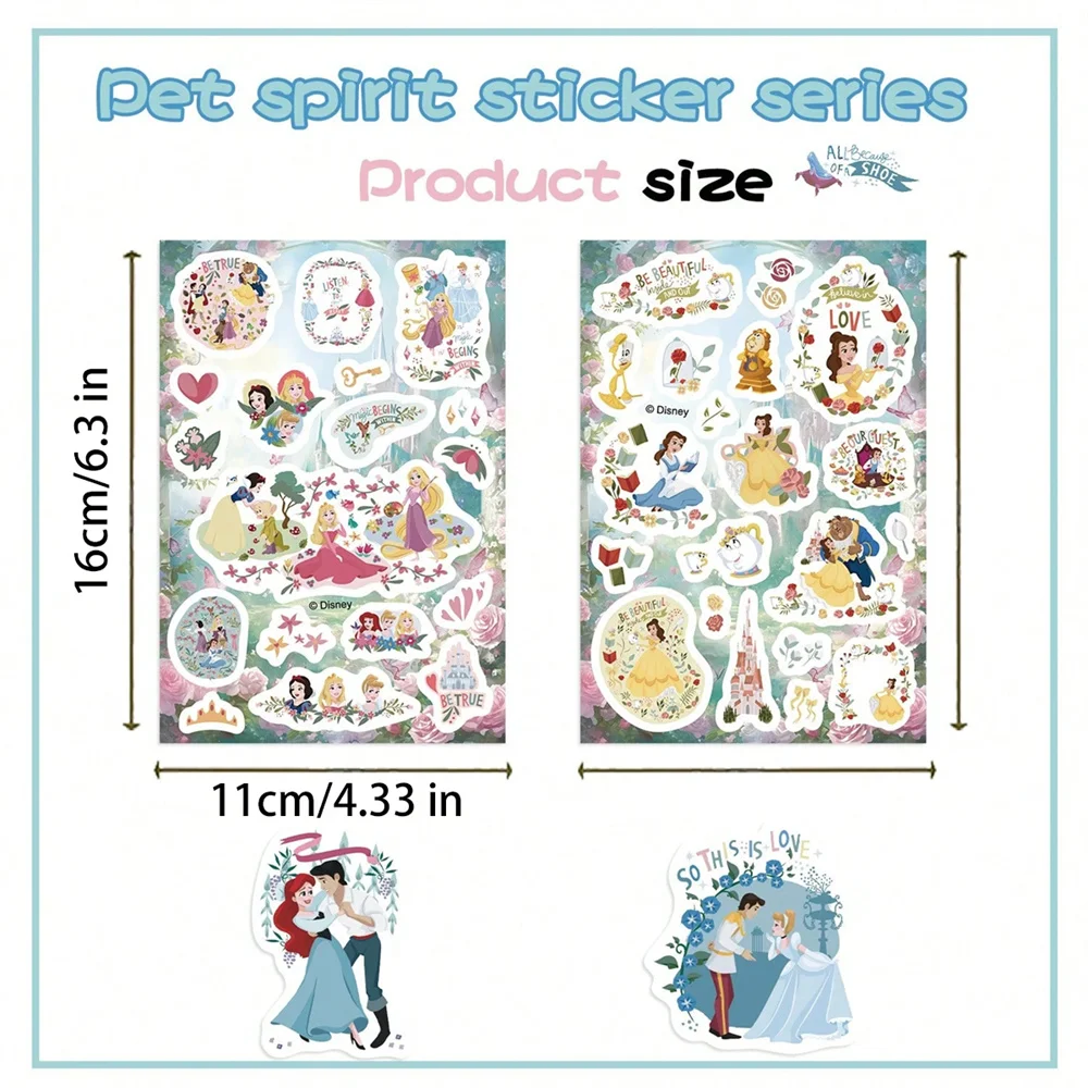 8Sheets/Pack Disney Cartoon Cute Princess Make Puzzle Stickers DIY Decoration Skateboard Phone Laptop Bike Fridge Stickers