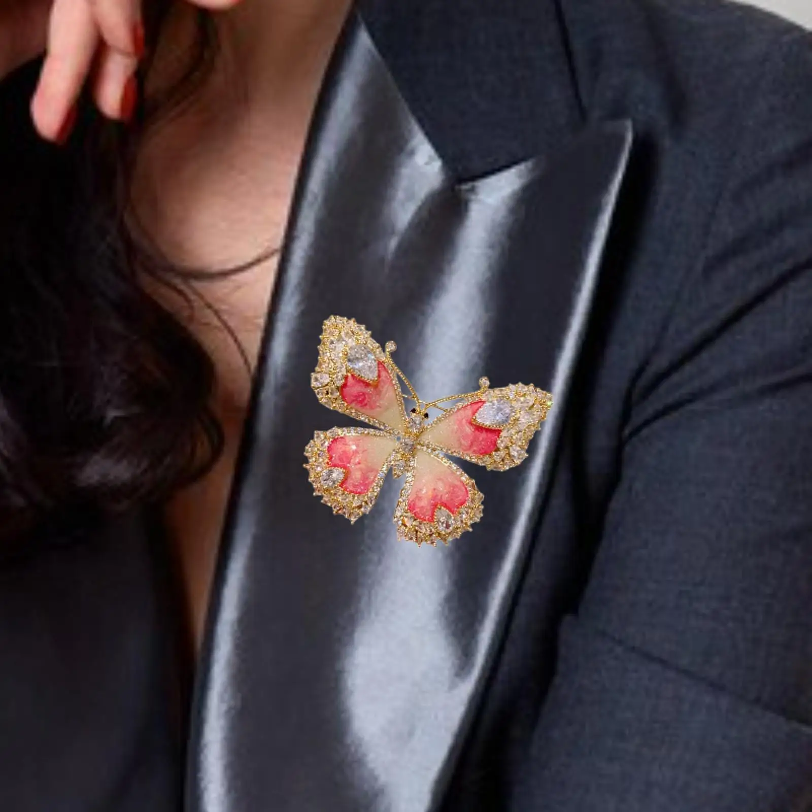 Butterfly Brooch Pin Pink Rhinestone Brooch for Banquet Birthday Party Shirt