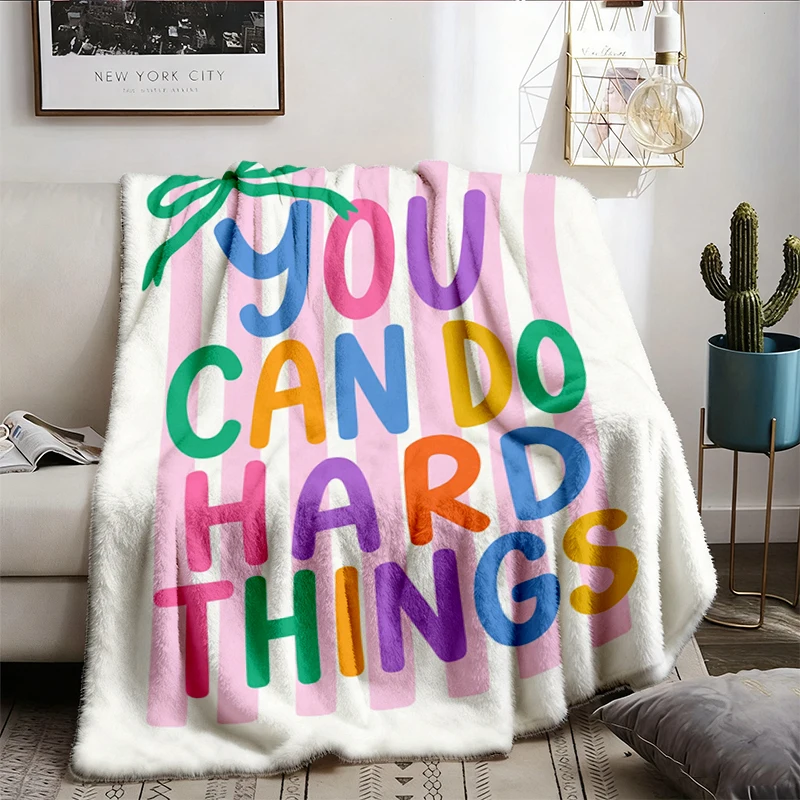 You Can Do Hard Things Flannel Blanket, Colorful Motivational Teacher Flannel Throw, Mental Health Cozy Blanket