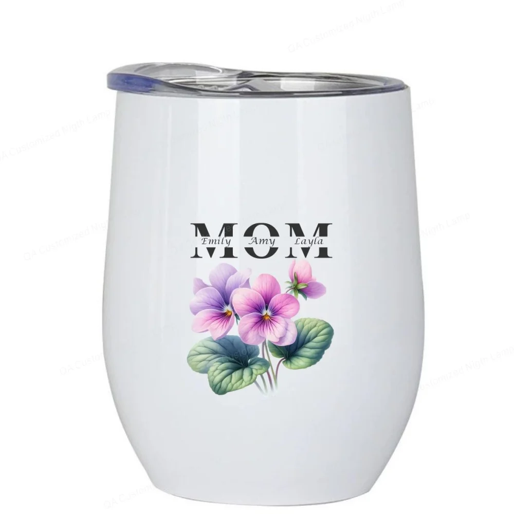

Personalized February Birth Month Flower Wine Tumbler Mother's Day Gift Birthday Present Baby Shower Gift Stainless Steel Cups