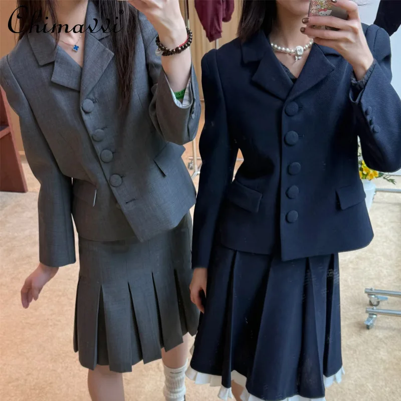 

Autumn Winter New Fashion Commuter Professional Woolen Coat High-end Long-sleeved Slim-fit Solid Color Single-breasted Suit