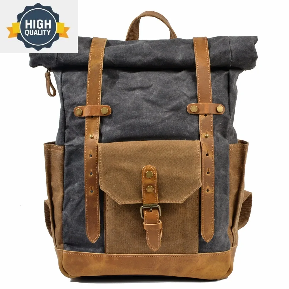 

waxed Canvas new Backpack for Men school Bag laptop vintage Women Rucksack Male Knapsack Bagpack mochila feminina 2024