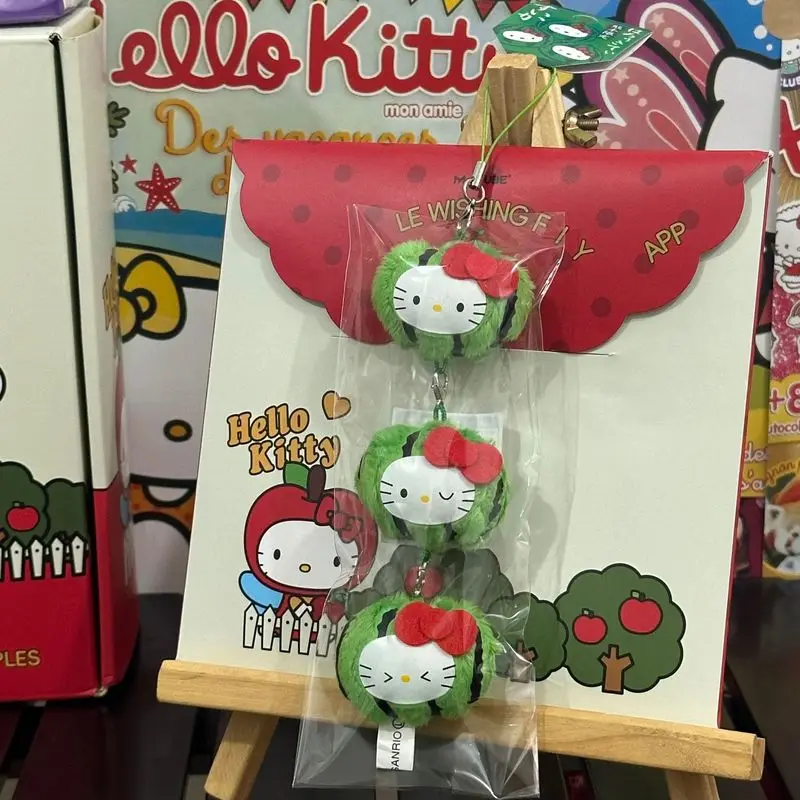 

Kawaii Hello Kitty Watermelon Brochette Plush Pendant Doll Cartoon Keychain Key Holder Bag Pendant Girl Gifts Decor Ornaments