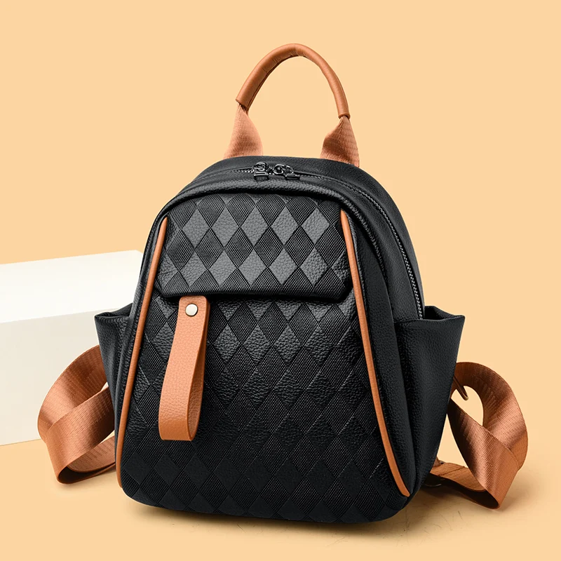 Stylish PU Leather Small Backpack for Women’s Large Capacity Retro Shoulder Bag Female Casual Travel Laptop Bag Ladies Rucksack