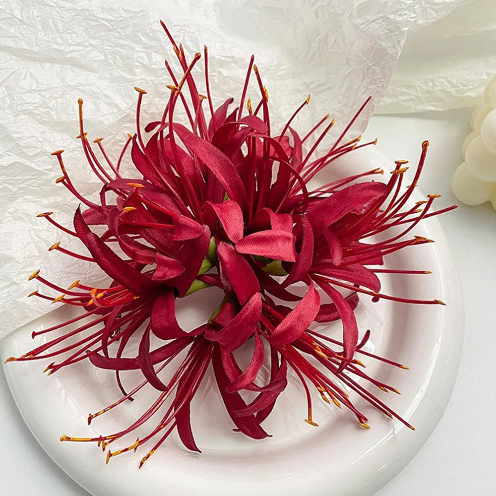 Rode Petunia Simulatie Bloem Hoofddeksel Haar Clip Vintage Chinese HanFu Bruiloft Kostuum Haaraccessoires Props Geschenken