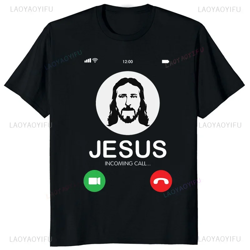 Moshi Moshi Jesus Desu Funny T-shirt Men T Shirt Short-sleev Breathable T-shirts Casual Tops Pattern Roupas Masculinas Koszulki