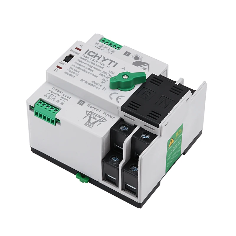 2P Din Rail ATS PV Inverter Dual Power Automatic Transfer Selector Switches Uninterrupted 100A 125A Photovoltaic Solar