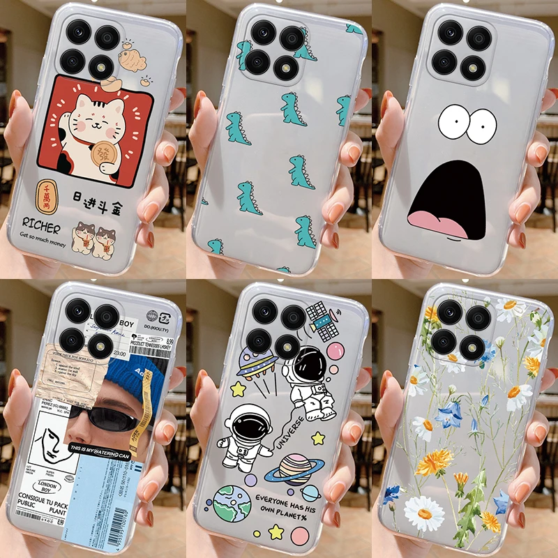 Clear Case For Honor X8a Shockproof Cover Cartoon Cute Cat Soft Silicone Fundas For HonorX8a X 8A Transparent 6.7'' Bags Coque