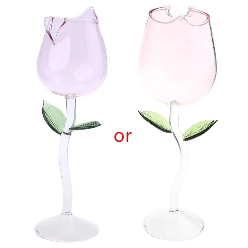 

Q6PE Rose Flower Design Wine Cup Cocktail Cup Transparent Whisky Cup Drinkware Glass Material for Parties Night Bar KTV