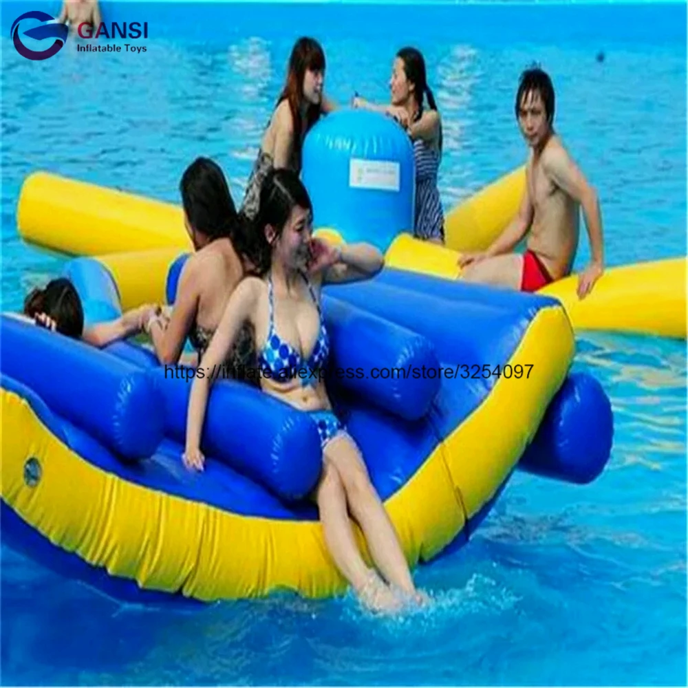 Water Play Equipment Blue Island 2.5*2M Floating Inflatable Water Moon Boat For Pool