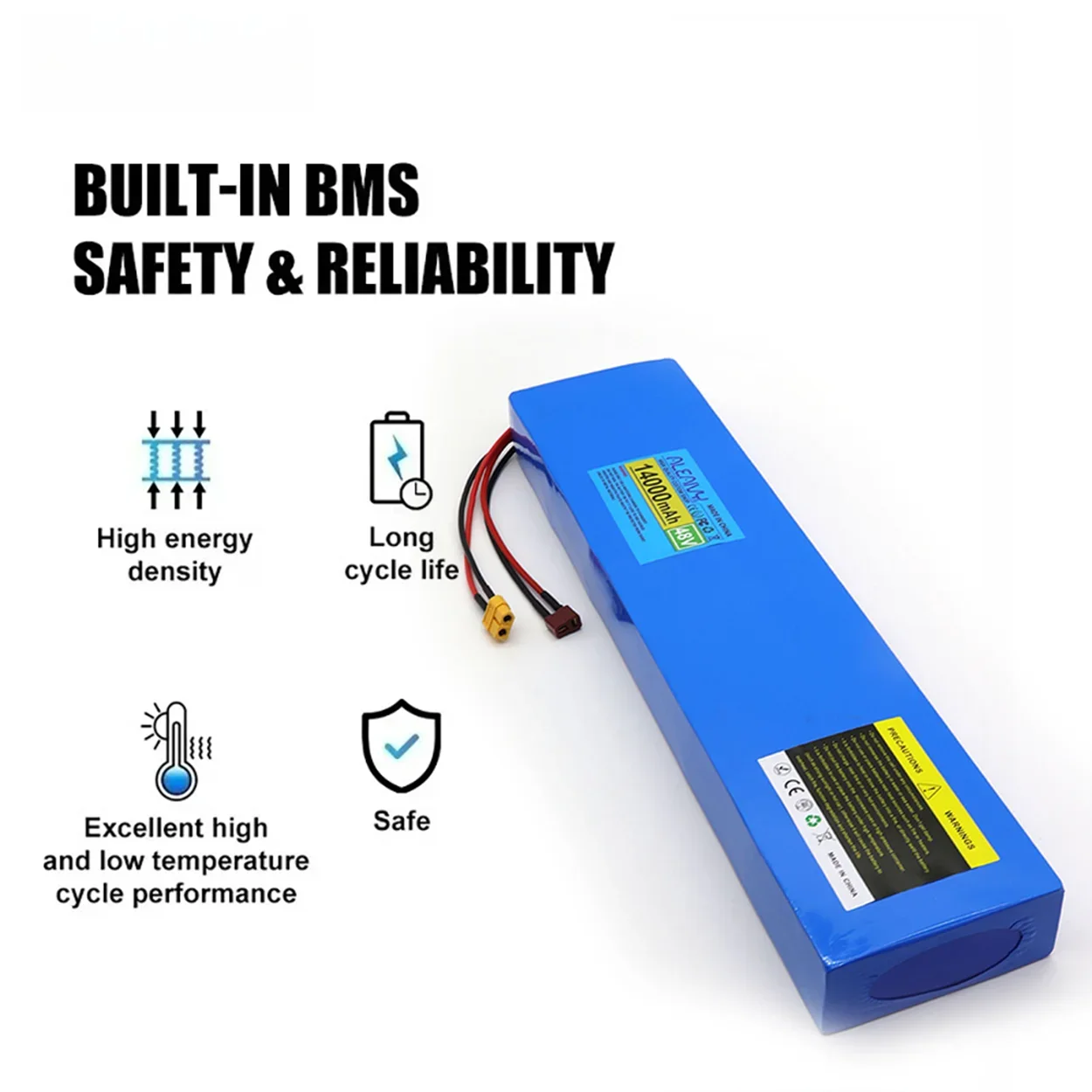 

48V 15Ah 13S4P Li-ion Battery Pack with 30A Smart BMS and 54.6V Charger ForScooter Power Supply Replacement for 500W 1000W Motor
