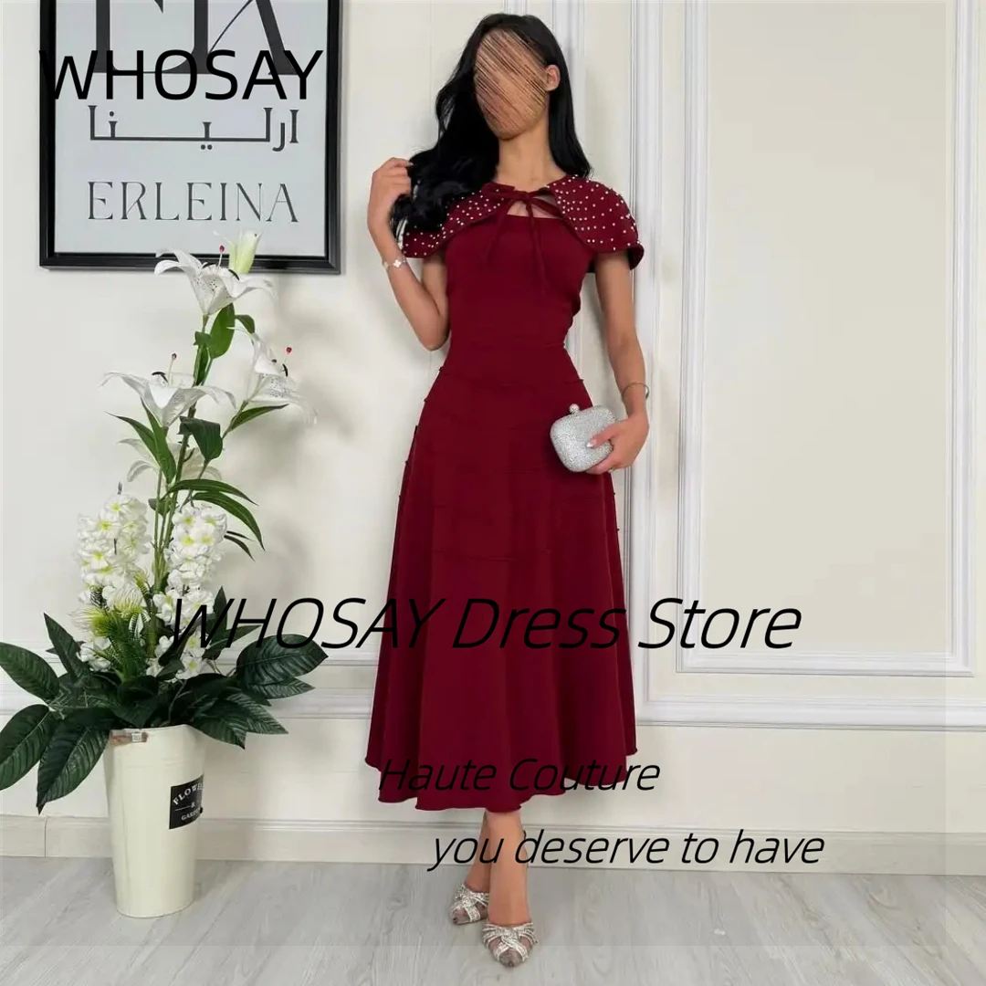 

WHOSAY Vestidos Des Fiesta Beaded Shawls Prom Dresses Ankle Length Satin Saudi Arabia Evening Party Gowns Customized