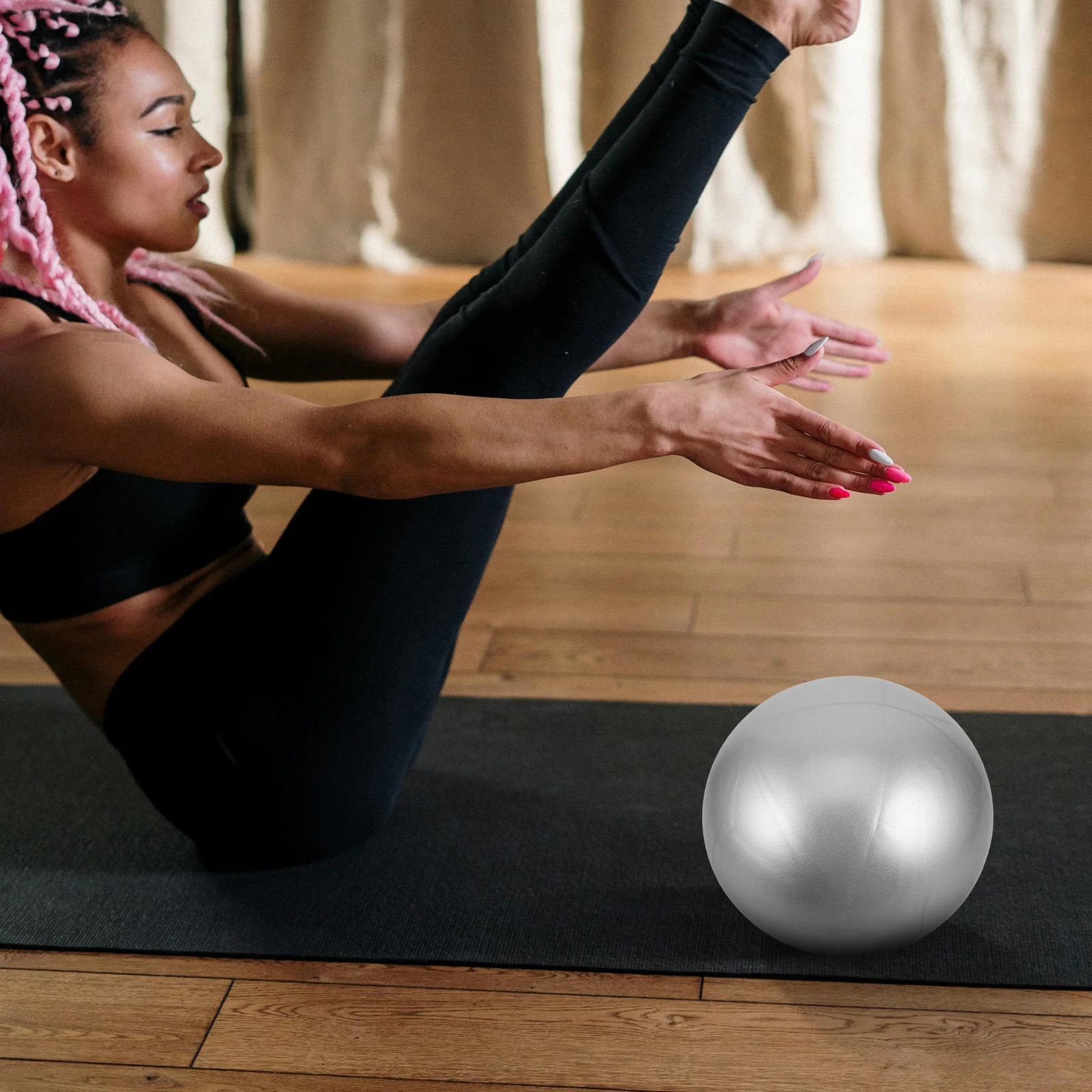 

25Cm Pilates Mini Ball Yoga Exercise Fitness Stability Trainer Non-Slip PVC Mat Surface for Home Gym Travel Workout
