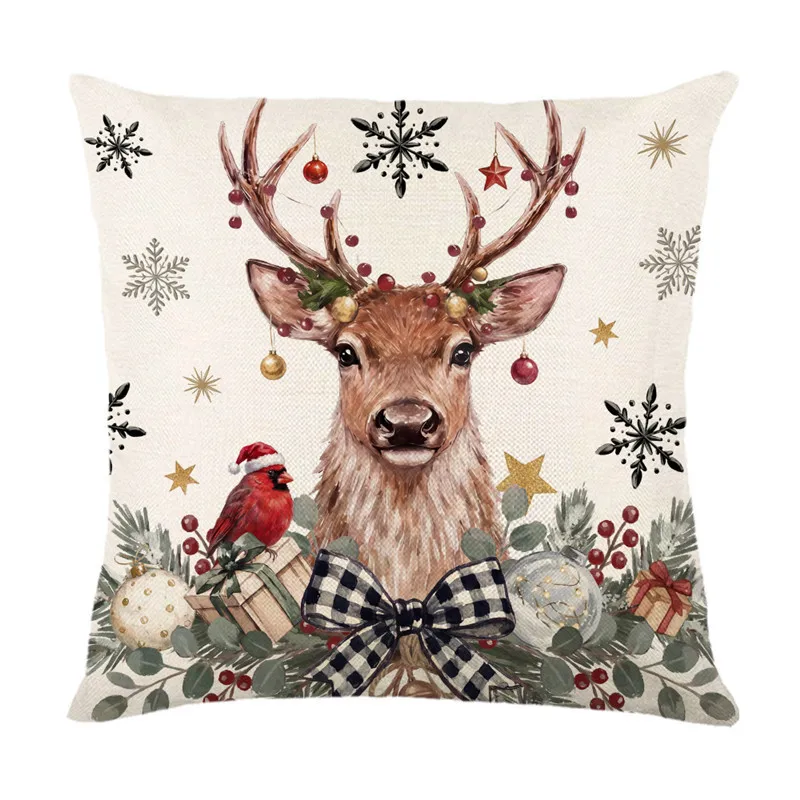 2026 Merry Christmas Cushion Cover Lovely Santa Claus Penguin Deer Print for Sofa Bed Chair Christmas Home Decor Christmas Gift
