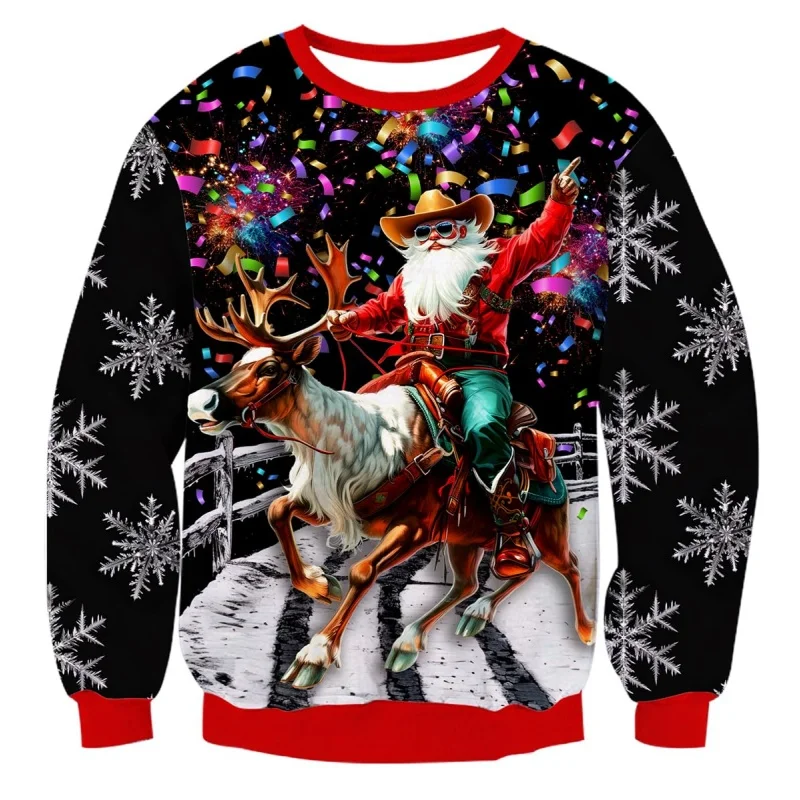 عيد الميلاد الكلب نمط هوديي للرجال سانتا كلوز الرنة ثلاثية الأبعاد طباعة البلوز الخريف طويلة الأكمام س الرقبة هوديس بلوزات فضفاضة