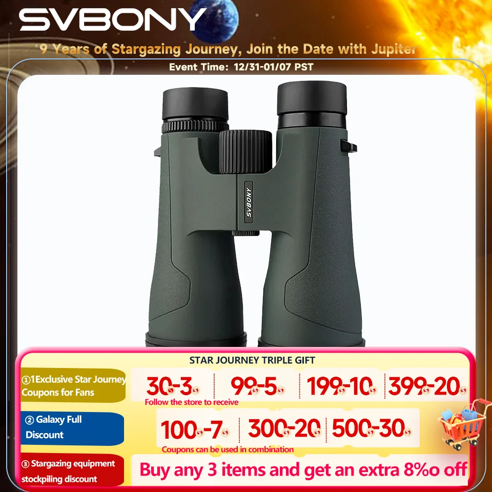 Svbony SA203 Telescope 12x50 Binoculars Professional Powerful BAK4 IPX7 Waterproof Camping Equipment for Birdwatching Stargazing