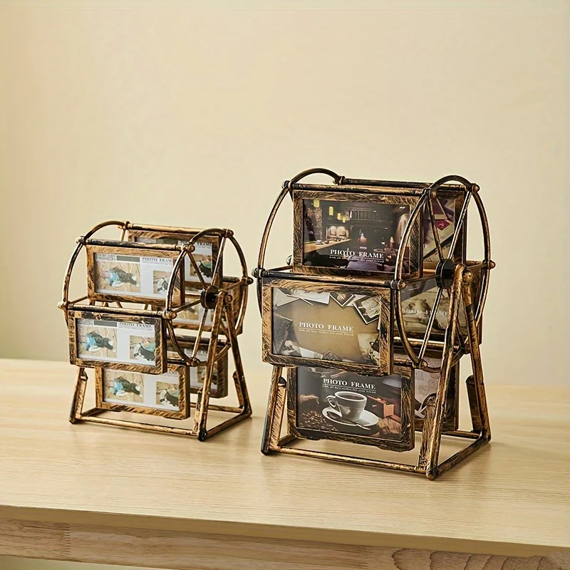

4/5 Inch Resin Photo Frames Vintage Picture Frame Room Decor Desktop Carved Ferris Wheel Rotating Self Installed Model