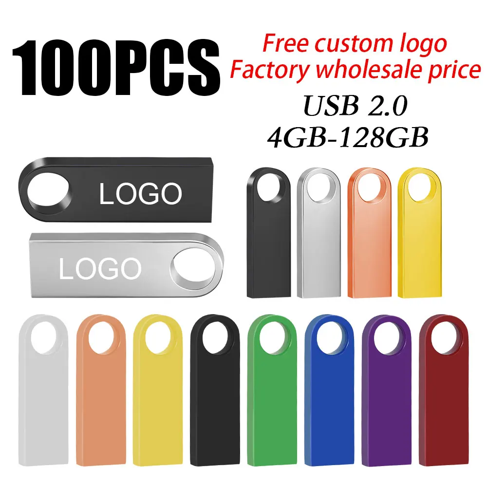

100pcs wholesale Metal 2.0 pen drive 128gb 64gb free custom logo usb flash drive 32gb 16gb 8gb 4gb Business gift Memory Stick