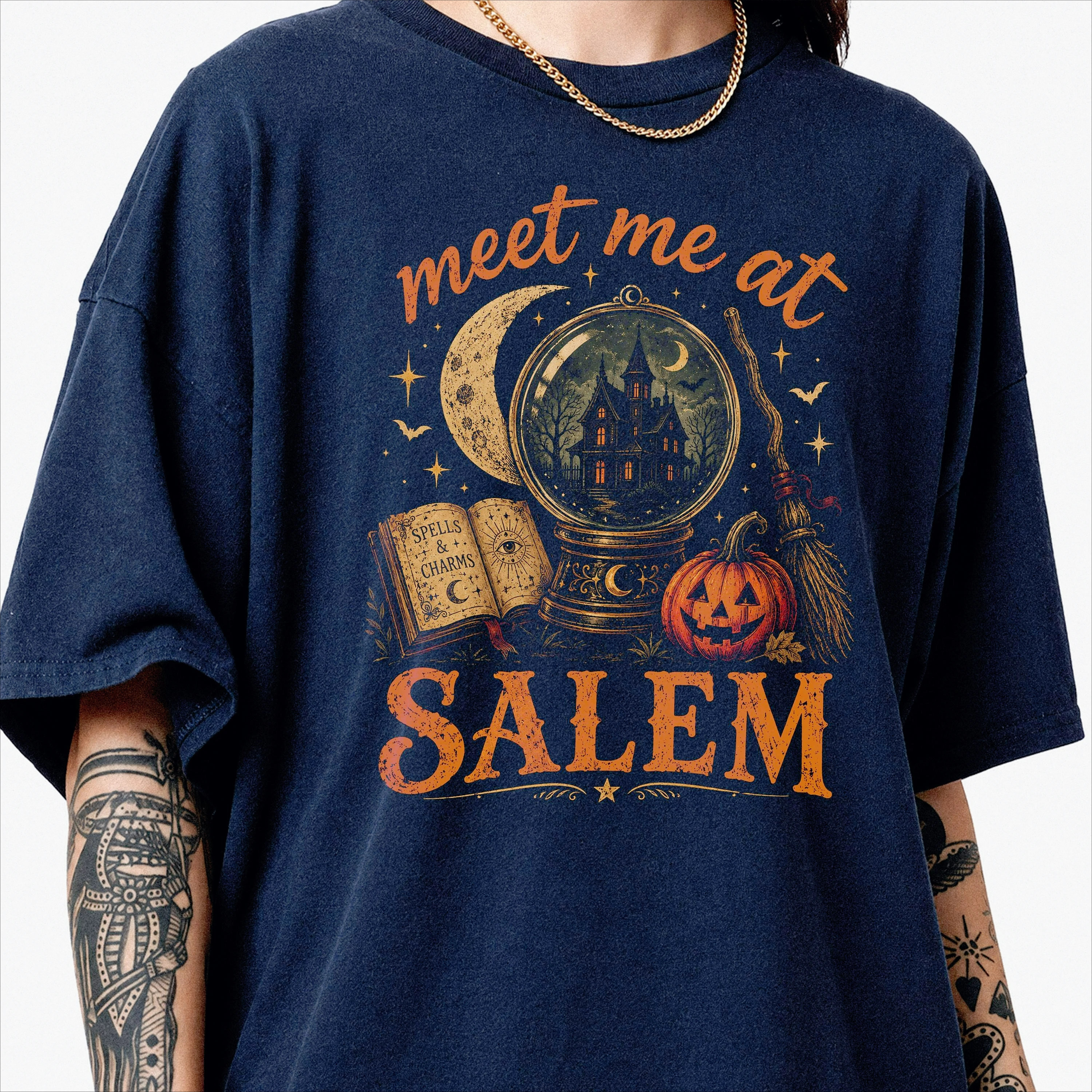 Halloween Magic Theme Magic Book Ghost House Pattern Short Sleeve Men's and Women's Suitable Large Casual Loose T-shirt