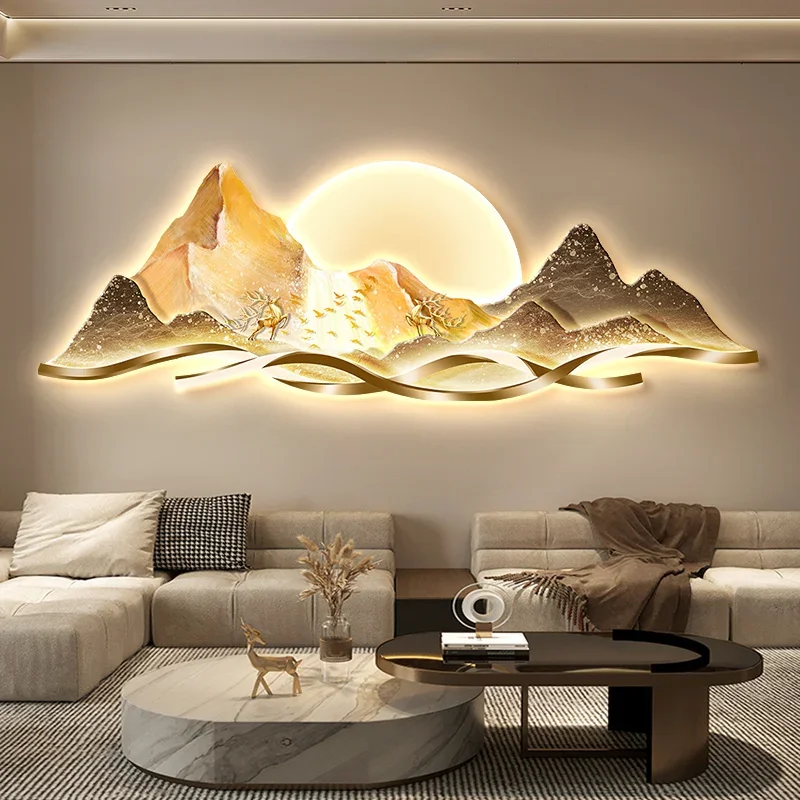 Modern light luxury living room high-grade atmosphere landscape wall lamp painting sofa background wall lamp painting