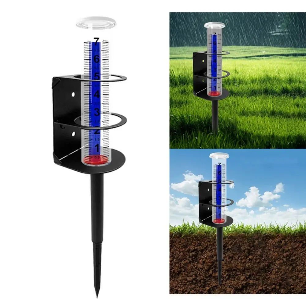 Transparent Outdoor Rain Gauge Secure Stake Mounted Adjustable Height Rain Measure Gauge Freeze Proof Removable