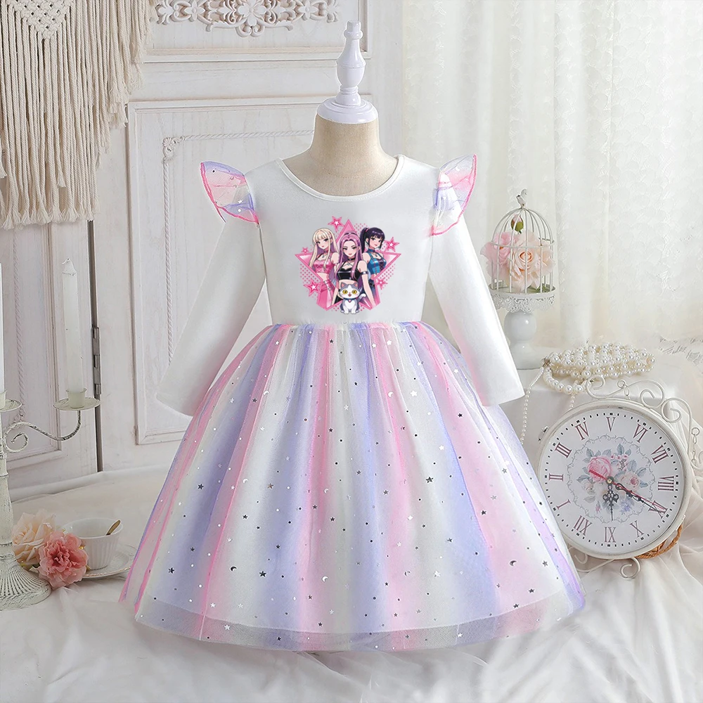 Neue Kinderkleidung Frühling Herbst Langarm-Prinzessinnenkleid Baby Mädchen Süßes Kleid Kinder Geburtstagsparty Kleid Regenbogen Cartoon – Detail 3