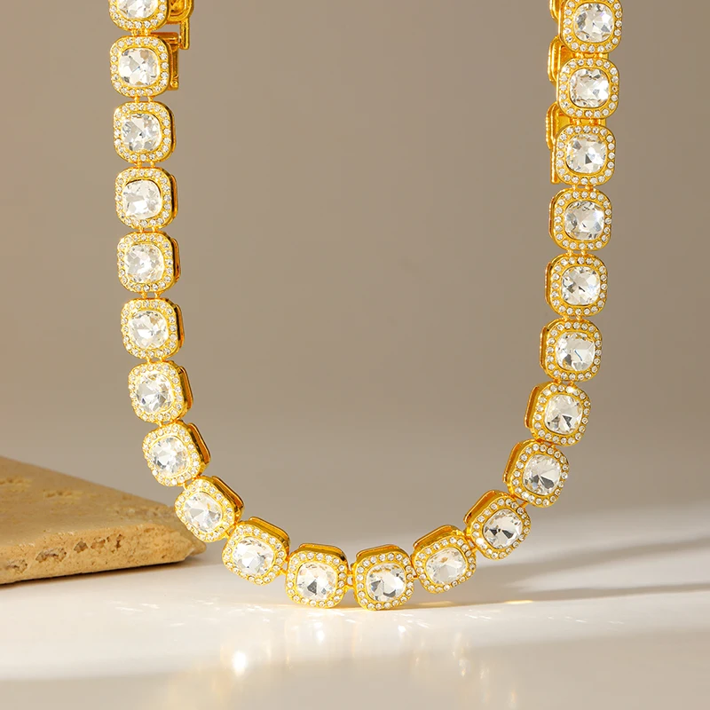 EILIECK Hochwertige Funkelnde Zirkon-Halskette, Dickere Metall-Kubanische Kette, Statement-Halskette, Hip-Hop-Punk-Schmuck, Geschenk – Detail 14