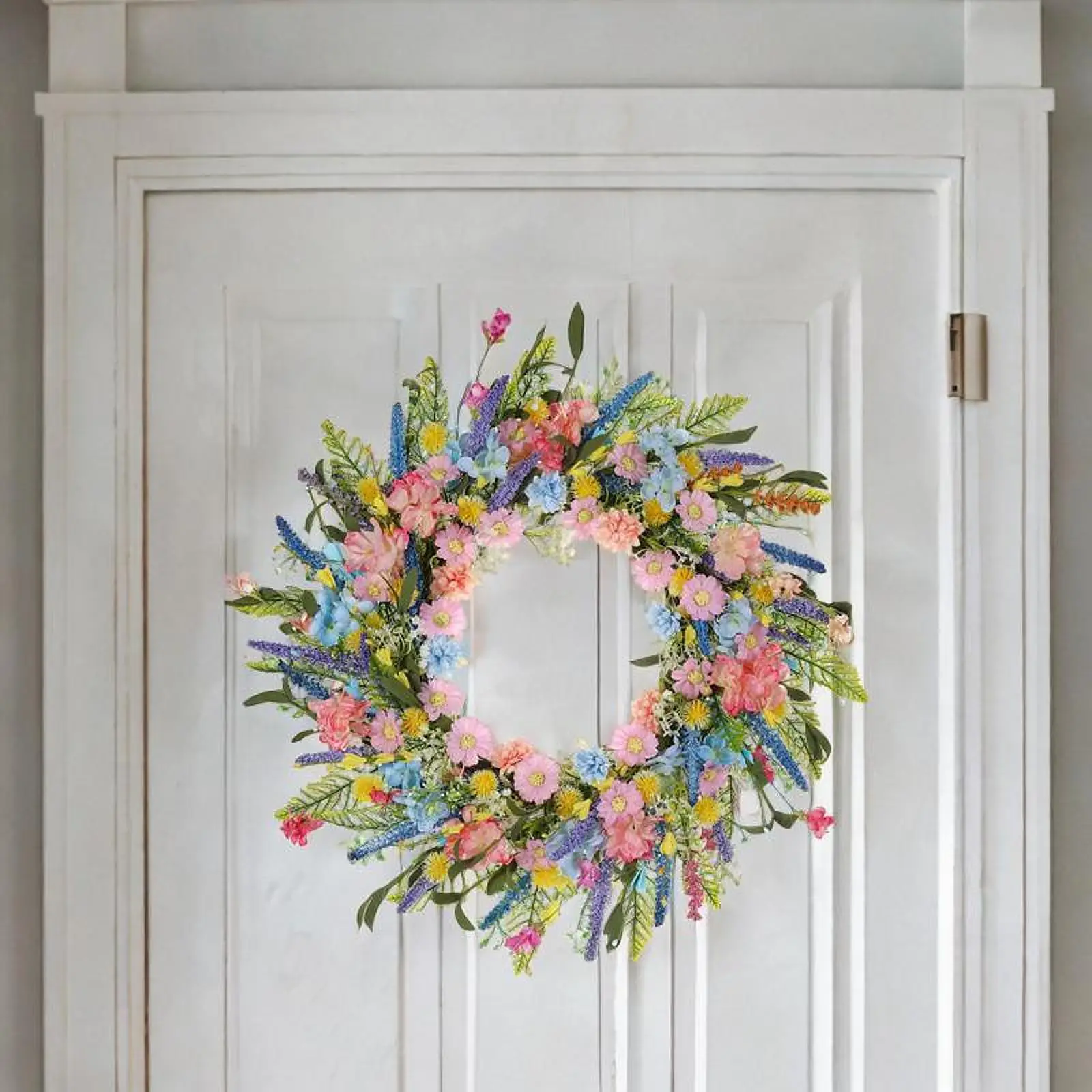 19.6inch Artificial Colorful Flower Wreath Wall Decoration Handmade Multifunctional Realistic for Outdoor Indoor Accessory