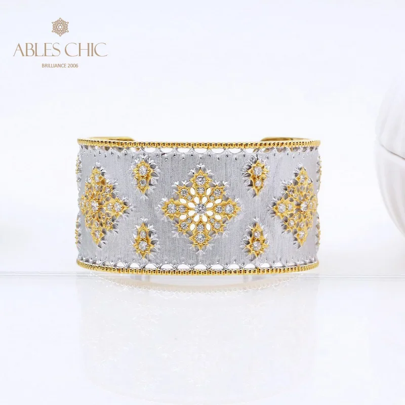 

ABLES CHIC 925 Silver Retro Filigree Silky Flowers Bangle Bracelet Tulle Element Renaissance Style Dream Wide Cuff Women 2021