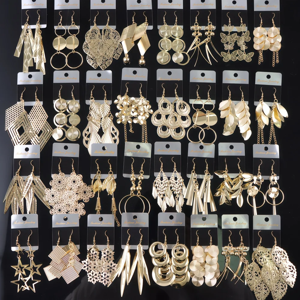 10/12/20Pairs Fashion Long Dangle Earrings For Women Hollow Leaf Geometric Tassel Mixed Vintage Jewelry Party Daily Gifts