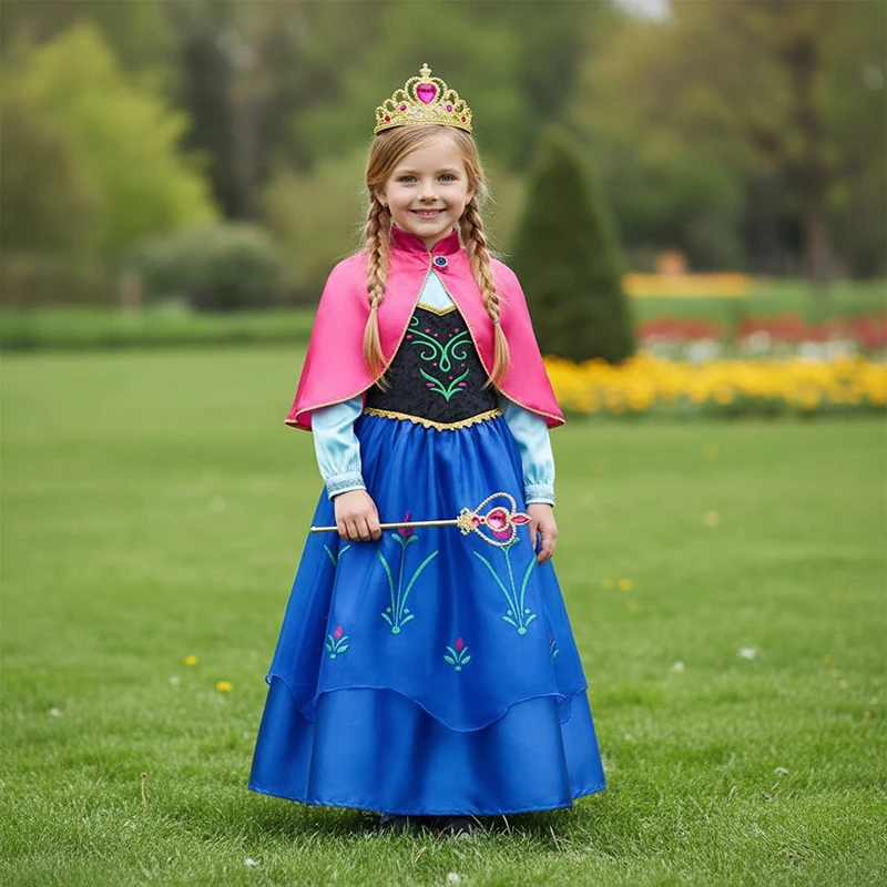 2026 Girls Ice And Snow Princess Cosplay Costume Dress Halloween Kids Anna Role-play Carnival Children Birthday Party Dress