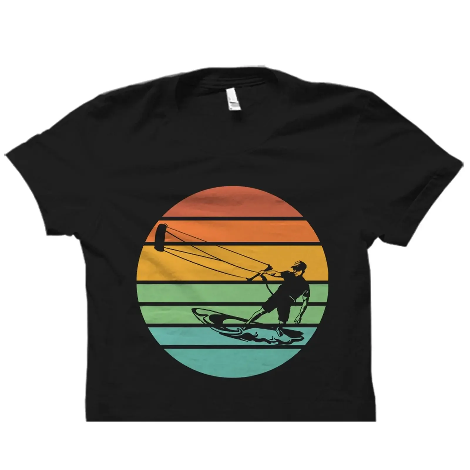 Retro Sunset Kitesurfing T Shirt Kite Surfer Water Sports vintage Washed Casual Stretched homme Comfortable graphic Slightly