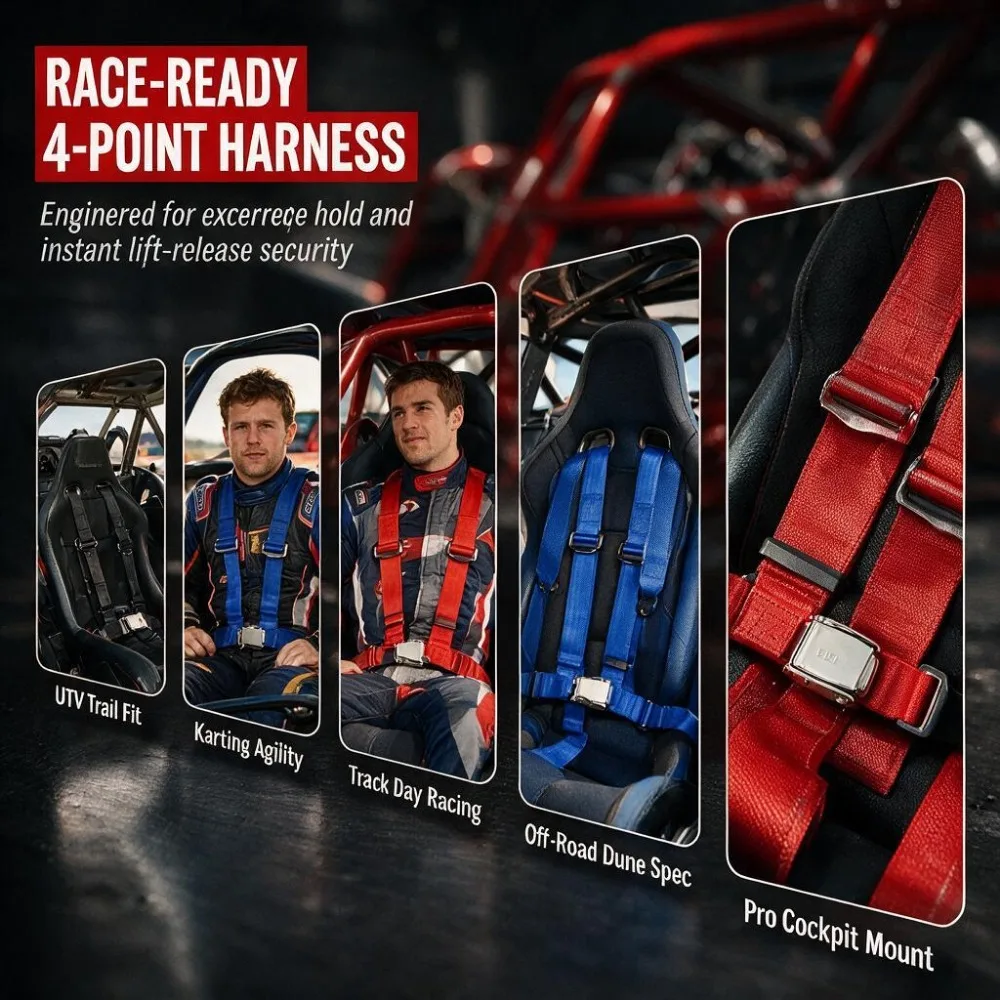 Heavy Duty Shoulder Pads Safety Harness Set Fit for Sports Car Racing Car 4 Point Safety Harness Set with Ultra Comfort 1 Pcs