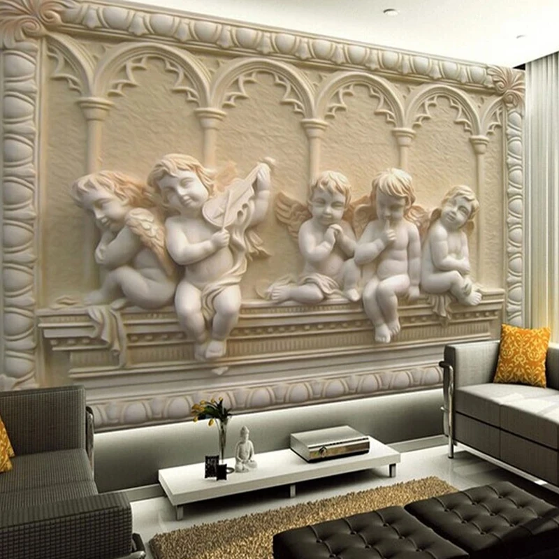 Custom 3D Mural Modern Embossed Angel Sculpture Photo Wallpaper Kid's Bedroom Living room TV background wall bedroom restaurant