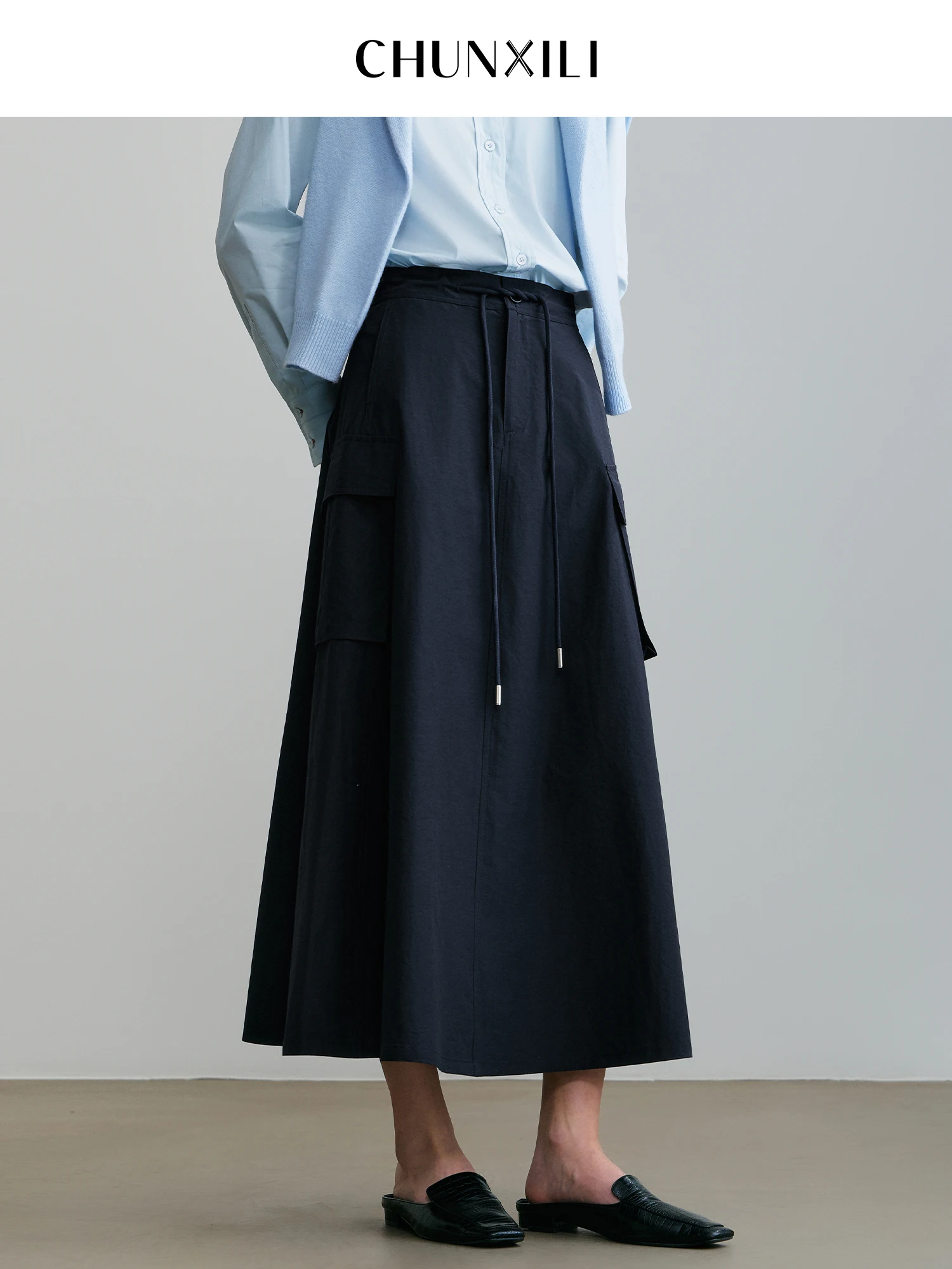 

Spring Slimming Cotton Half Skirt with Elastic Waist A-Line Silhouette Anti-Wrinkle Workwear Style for Middle-Aged Women