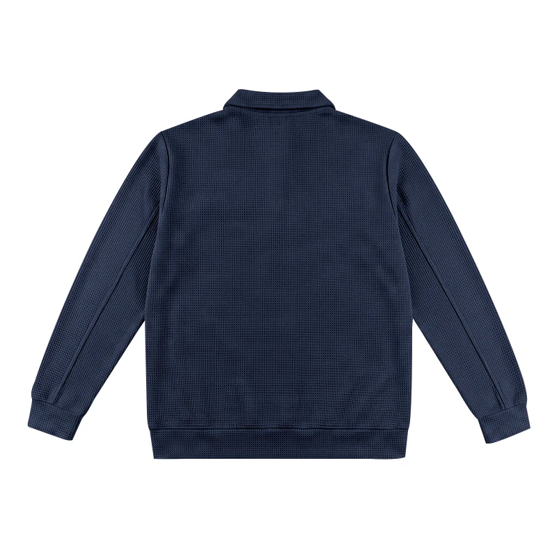 Herren Frühlings- und Herbstjacke aus Waffelstrick mit Reißverschluss, lässig, locker, leicht, mit Kragen, für den Alltag. – Detail 36