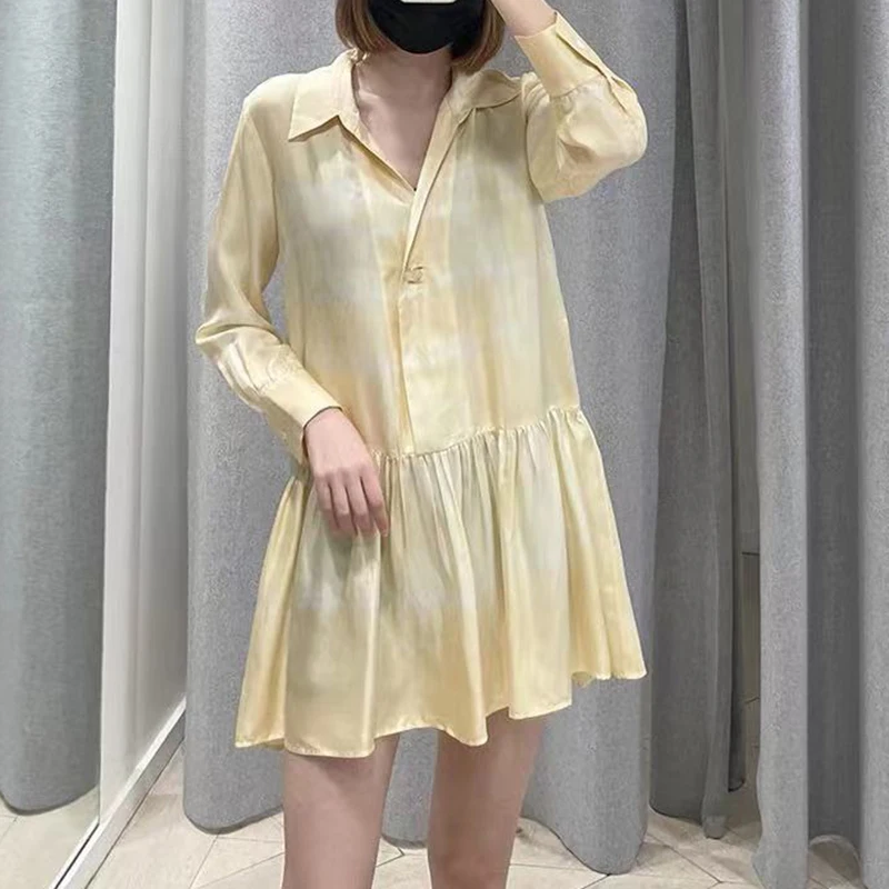 التخسيس طوق فضفاض irt الدكتور مع حاشية الدانتيل للنساء الحوامل أوائل الخريف جديد Sle الأصفر الشاش الدكتور تنورة #1